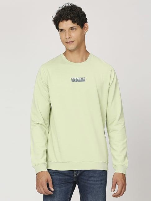 pepe jeans light green cotton regular fit sweatshirt