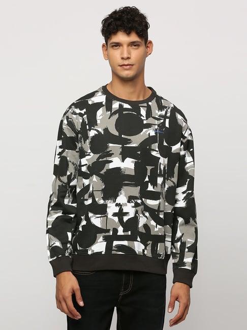 pepe jeans black and white cotton oversize printed sweatshirt