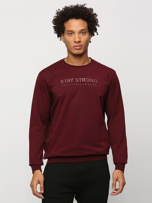 pepe jeans burgundy red cotton regular fit printed sweatshirt