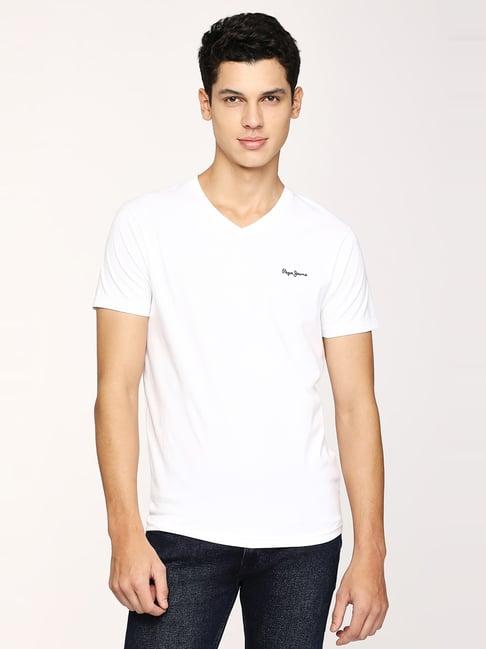 pepe jeans white cotton slim fit t-shirt