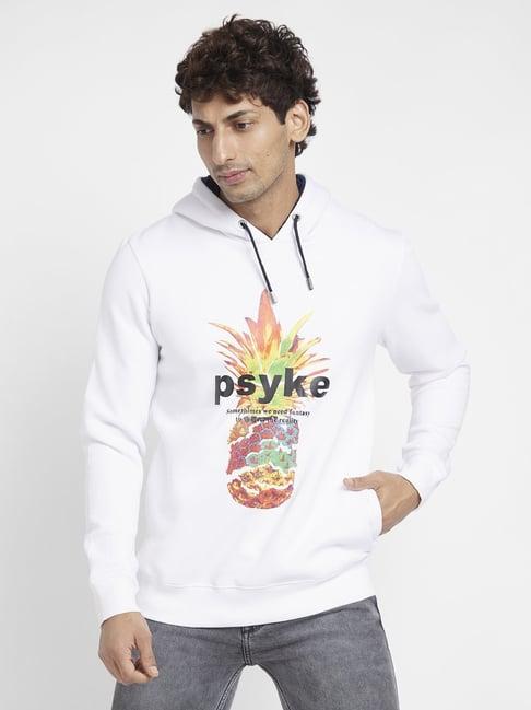 being human white regular fit printed hooded sweatshirt