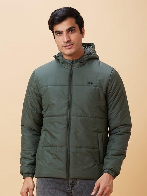 being human green regular fit quilted hooded jacket