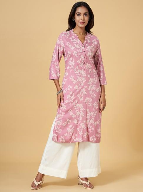 rangmanch by pantaloons purple printed straight kurta