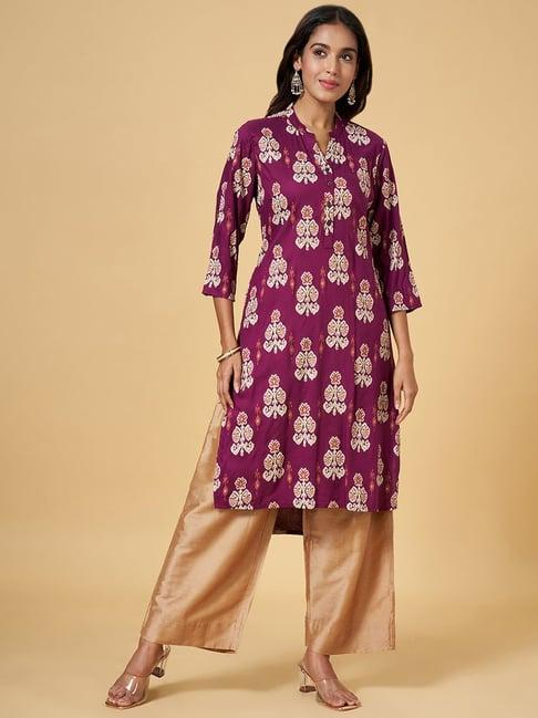 rangmanch by pantaloons purple printed straight kurta