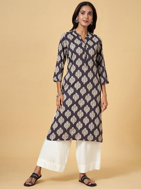 rangmanch by pantaloons grey printed straight kurta