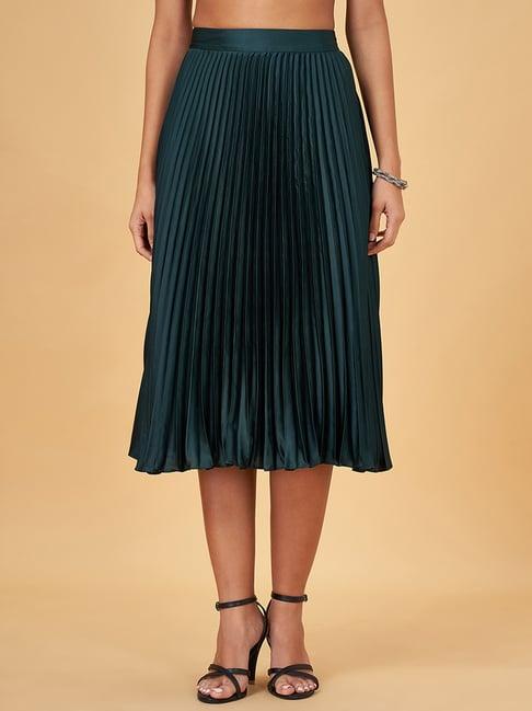 annabelle by pantaloons green pleated a-line skirt