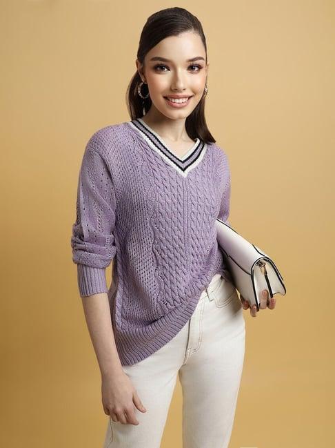 forever 21 purple self design sweater