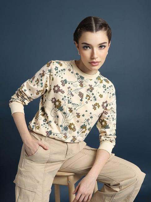 forever 21 beige floral print sweatshirt