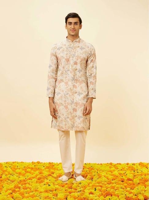 manyavar multicolor regular fit printed kurta & pyjamas set