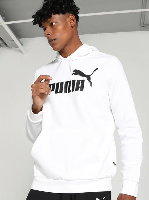 puma essentials white regular fit printed hooded sweatshirt