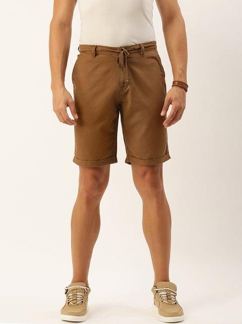 bene kleed brown slim fit cotton linen shorts