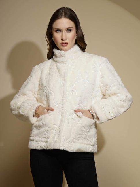 global republic white embroidered woolen jacket