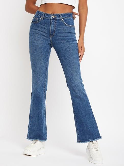 madame light blue cotton bootcut mid rise jeans