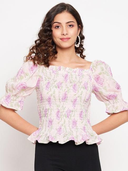 madame light pink floral print top