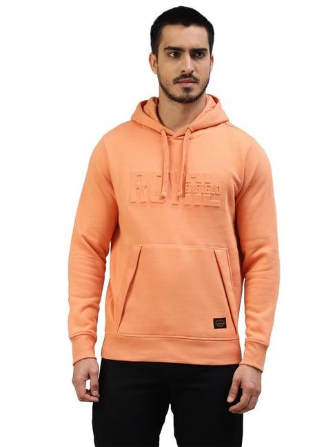 royal enfield peach regular fit logo print hooded sweatshirt