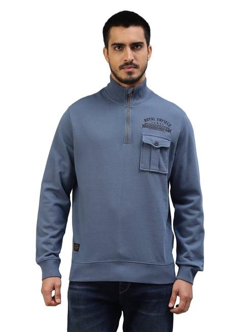 royal enfield dark blue regular fit printed sweatshirt