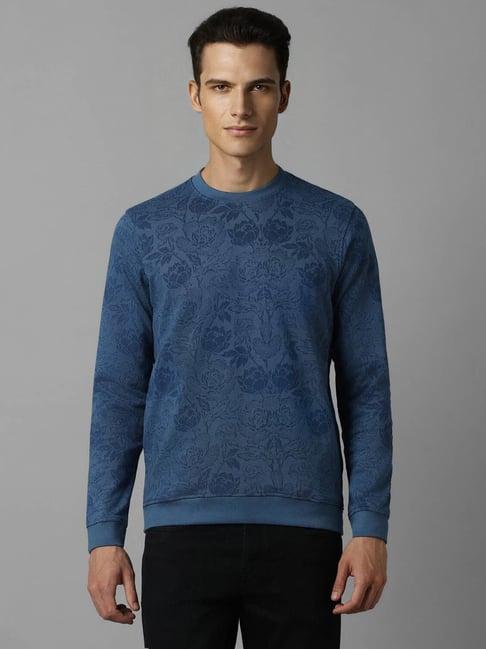 louis philippe jeans blue cotton regular fit printed sweatshirt