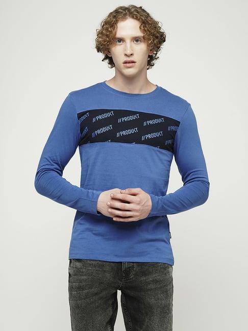 produkt by jack & jones blue cotton regular fit colour block t-shirt