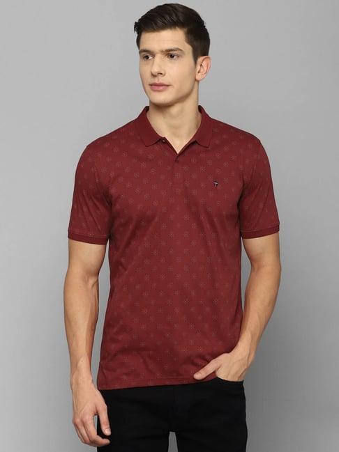 louis philippe sport maroon cotton slim fit printed polo t-shirt