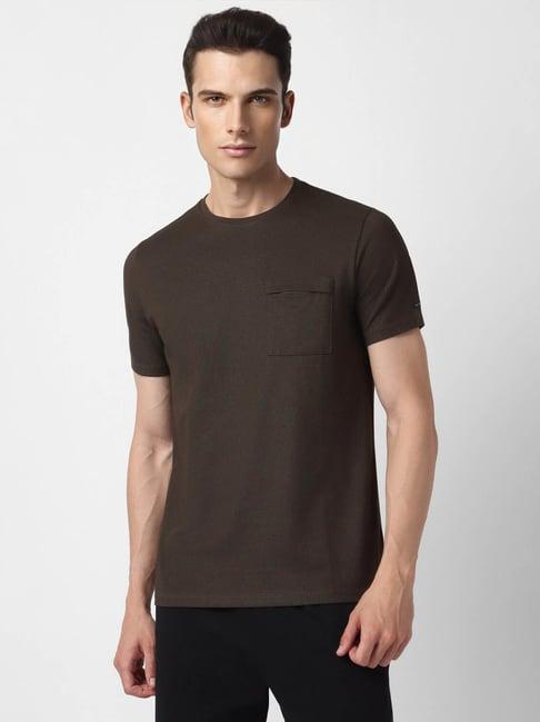 van heusen flex brown slim fit t-shirt