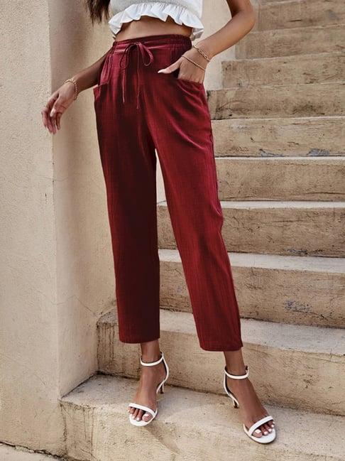 selvia maroon regular fit mid rise trousers