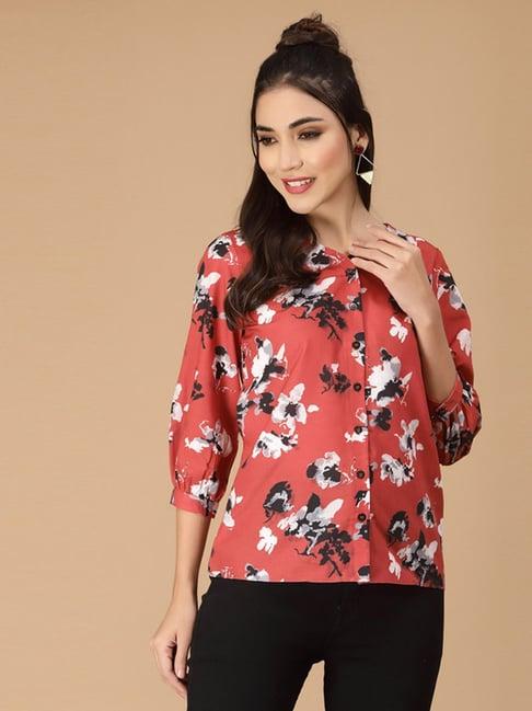 selvia red floral print shirt