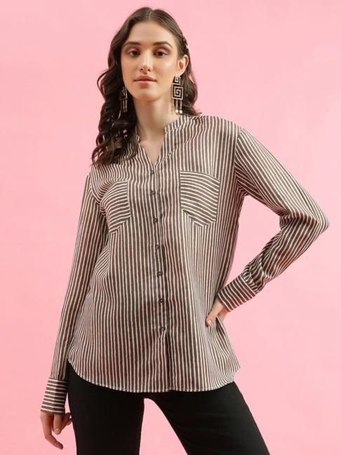 selvia brown & white striped shirt