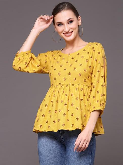 selvia mustard floral print top