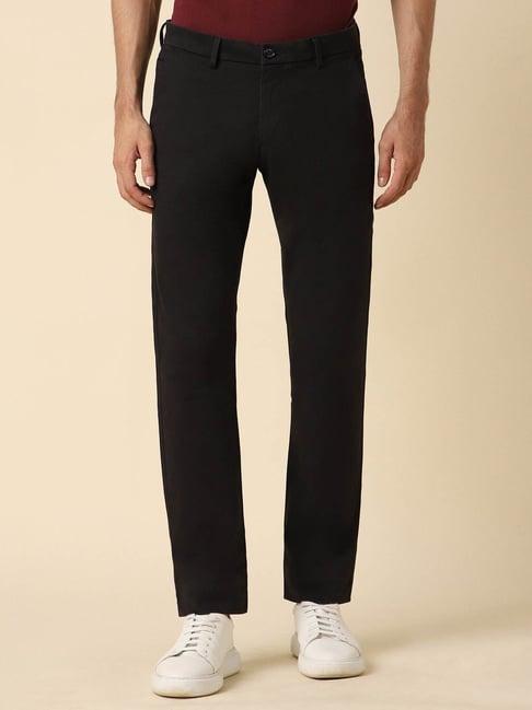 allen solly black cotton slim fit trousers