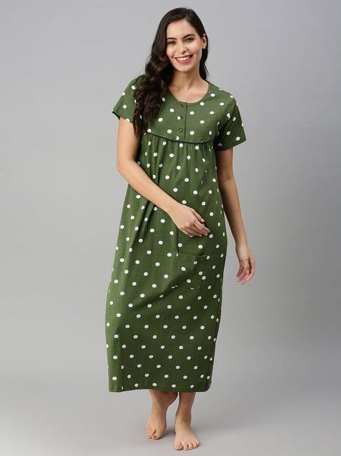 kryptic green polka dot night dress