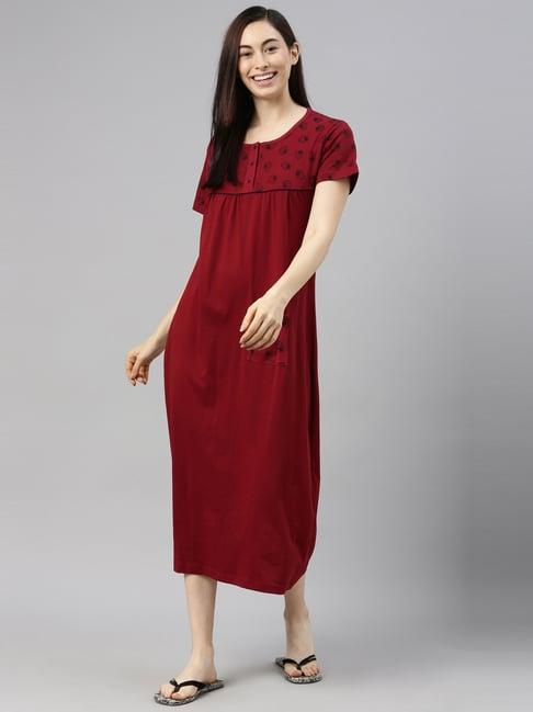 kryptic maroon printed night dress