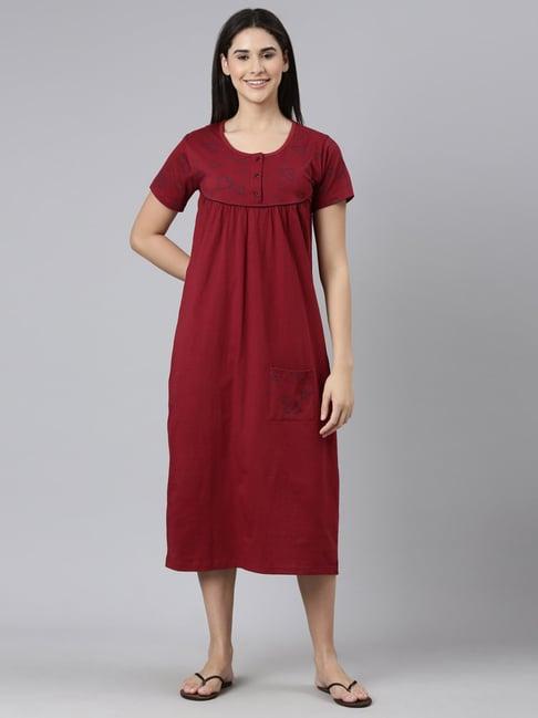 kryptic maroon printed night dress