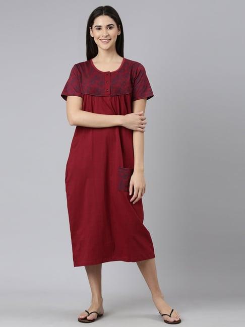 kryptic maroon floral print night dress