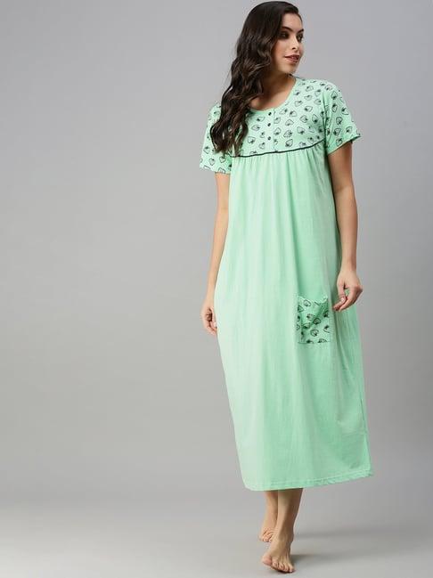 kryptic mint green printed night dress