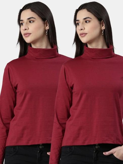 kryptic maroon cotton regular fit t-shirt (pack of 2)