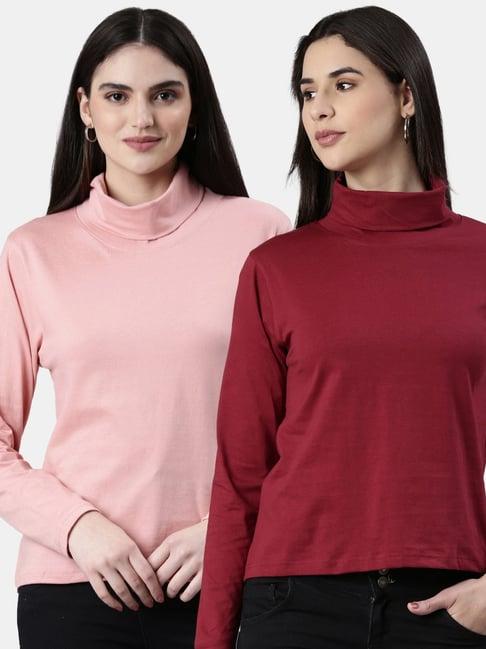 kryptic maroon & pink cotton regular fit t-shirt (pack of 2)