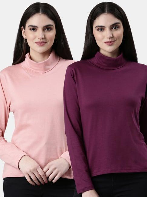 kryptic pink & burgundy cotton regular fit t-shirt (pack of 2)