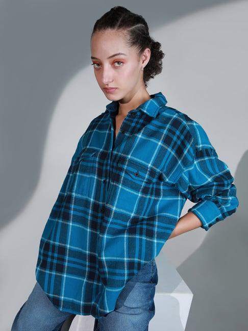 hubberholme blue cotton checks shirt