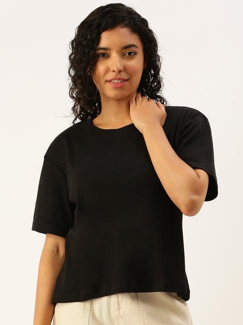 bene kleed black cotton relaxed fit oversized t-shirt