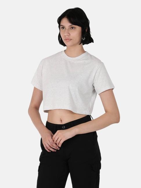 bene kleed light grey slim fit crop t-shirt