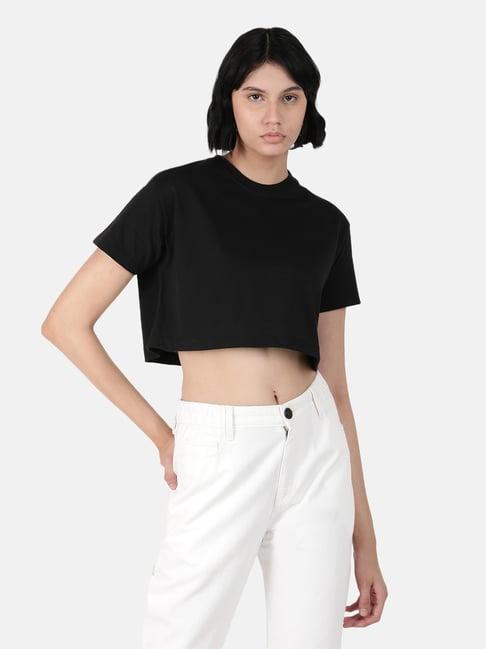 bene kleed black slim fit crop t-shirt