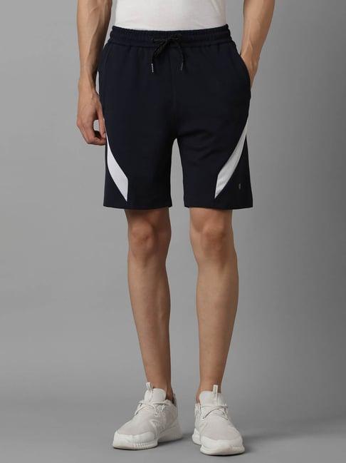 louis philippe navy cotton slim fit self pattern shorts