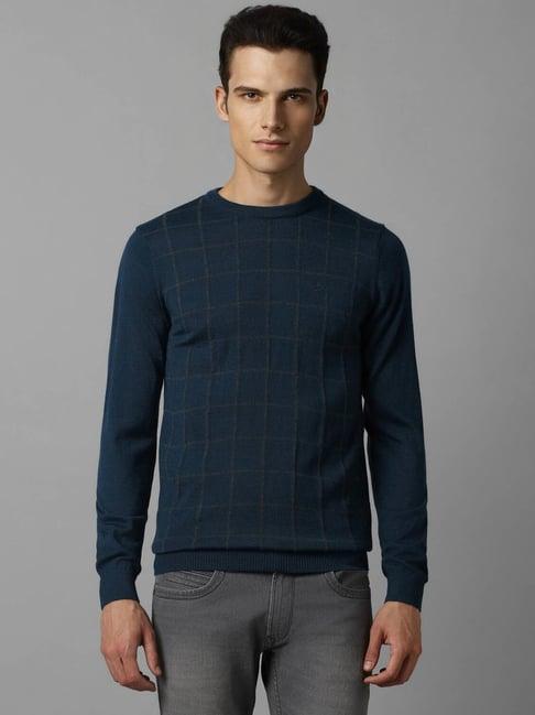 louis philippe blue regular fit checks sweater