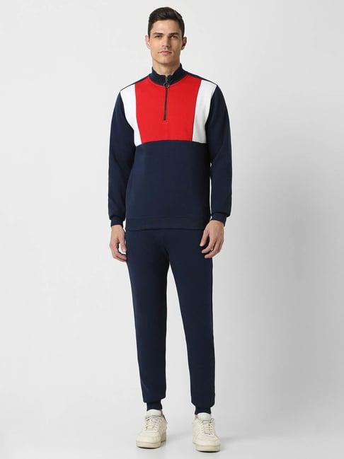 peter england navy cotton regular fit colour block sports set