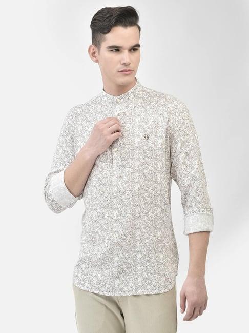 crimsoune club white slim fit printed short kurta