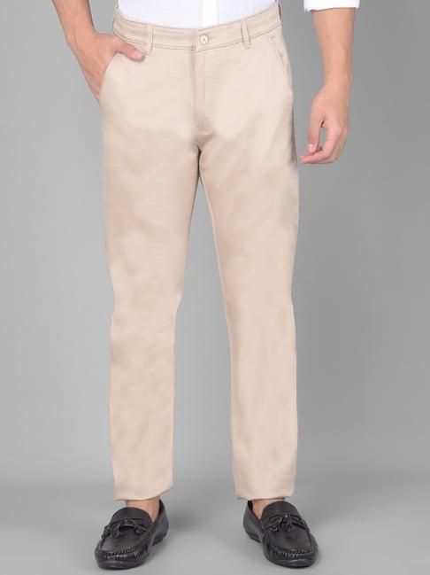 crimsoune club beige cotton slim fit trousers