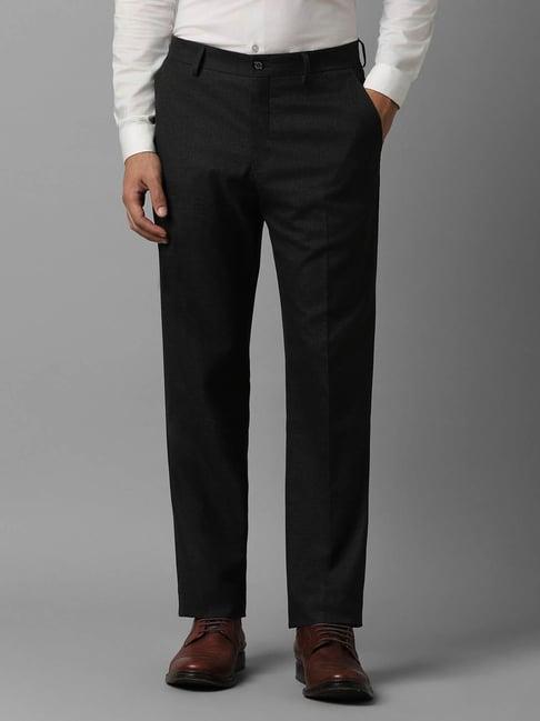 louis philippe black slim fit texture trousers