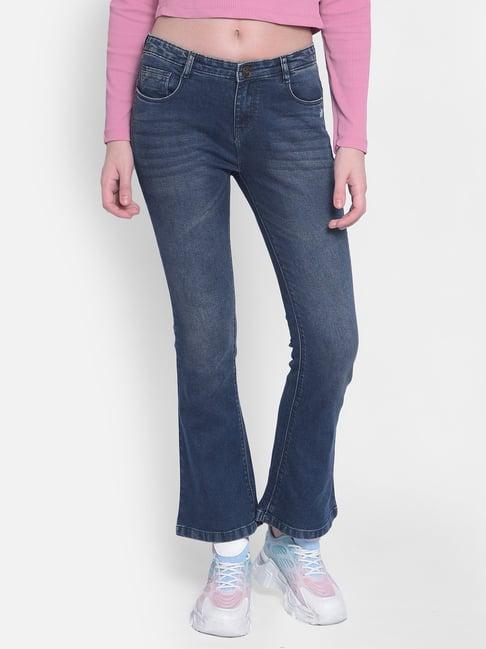 crimsoune club blue flared fit mid rise jeans