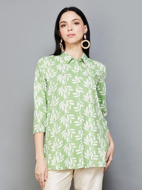 melange by lifestyle green printed shirt