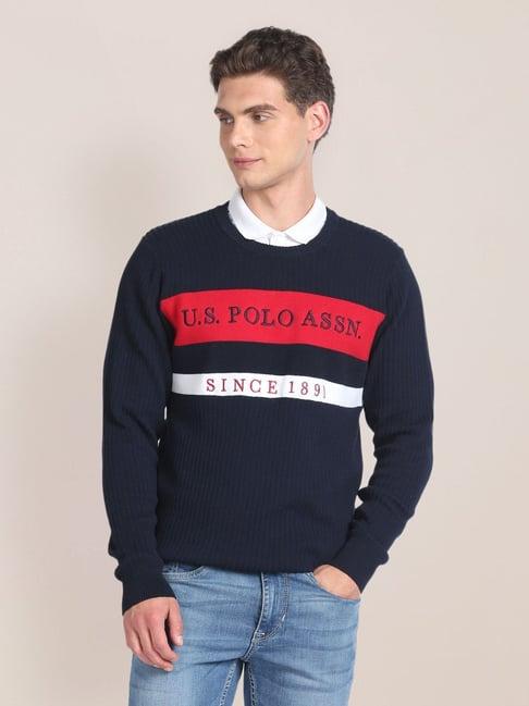 u.s. polo assn. navy blue regular fit striped sweater